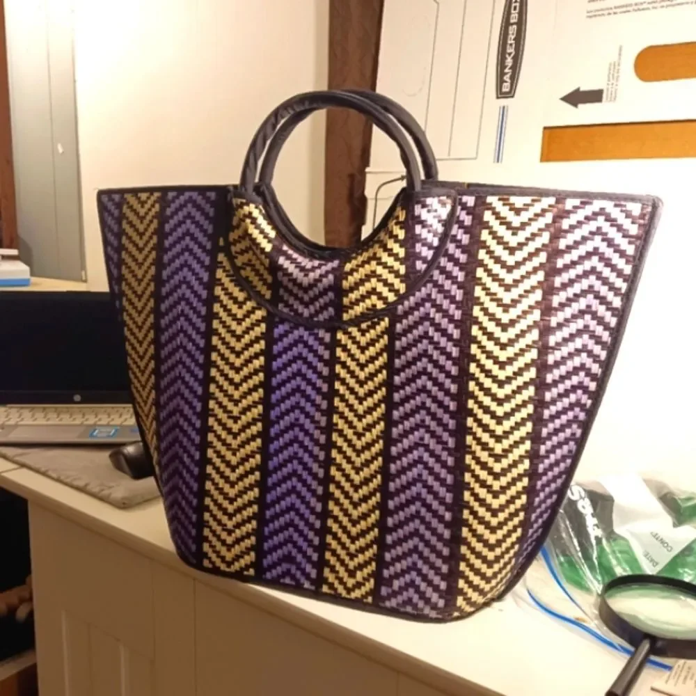 African Chevron Pattern Large Straw Bag